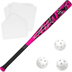 Grand Slam Set- Graffiti Plastic Bat, David Ortiz Backyard Baseball Set with 3 Balls, 4 Throw Down Bases