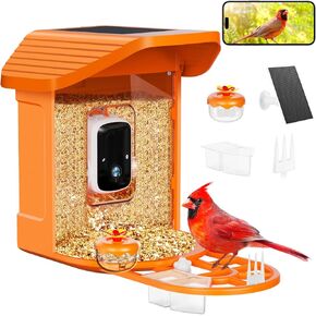 Bird Feeder with Camera 2K HD AI Smart Identify BirdSpecies,2 Smart Bird Camera with Solar Powered,Auto Record FHD Birds Video in Backyard,Instant Notifications,Gifts for Mom Dad(Orange)