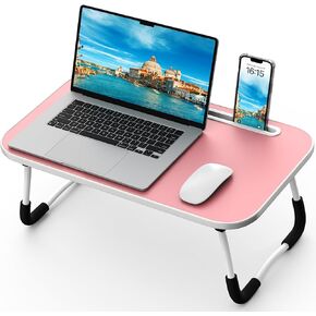 Foldable Lap Desk with Tablet Slot, Portable Laptop Desk for Bed, Lightweight Bed Table for Working Writing Reading Drawing Eating on Couch Floor, Pink (20.8"×11.8")