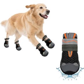 Dog Booties,Waterproof Dog Shoes for Large Medium Small Dogs,Suitable for Summer Hot Pavement,Adjustable Non-Slip Rubber Paw Protector (Orange, #8 (Width 3.0 inch) for 74-91 lbs)