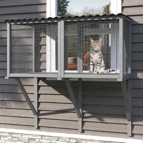 Cat Catio, Cat Window Perch for Large Indoor Cats - for Sunbathing, Napping & Overlooking, Wooden Window Hammock for Safely Enjoying The Outdoor Sights Scents and Sounds