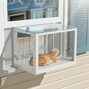 Cat Window Box, Universal Cat Window Perch Catio with Waterproof Transparent Top Fits Double Hung Frames 24" to 38.5" Wide, for Sunbathing, Napping & Nature Viewing