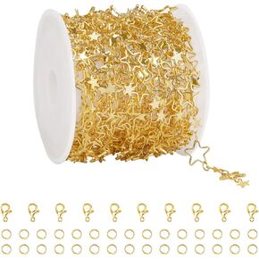 UMAOKANG 5 Meters 18K Gold Plated Chain for Jewelry Making Unique Leaf Link Chains Roll with Jump Rings and Lobster Clasps
