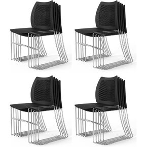 VINGLI Stacking Chairs Set of 8 Stackable Office Chairs with Metal Sled Base, Ergonomic Plastic Seat & Holes Back, Stacking Chairs for Waiting Room Break Room Banquet Guest, Grey