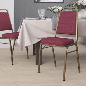 Trapezoid Back Banquet Chair, Burgundy Patterned Fabric/Gold Frame