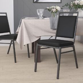 Square Back Banquet Stack Chair in Black Vinyl - Wedding Party Event Chair