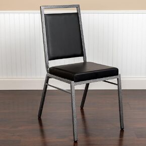 2 Pack Square Back Banquet Stack Chair in Black Vinyl - Wedding Party Event Chair