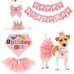 ADOGGYGO Dog Birthday Hat Bandana Girl - Pet Birthday Party Supplies - Pink Dog Tutu Hat Scarf Banner Set for Extra Large Dogs (X-Large)