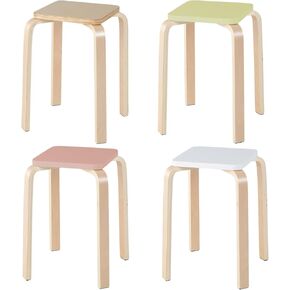POWERSTONE Wooden Stackable Stools Set of 4, 18" Square Backless Student Chairs w/Non-Slip Pads, Lightweight Stacking Stools for Kitchen, Classroom, Dining Room 330lb Capacity Natural