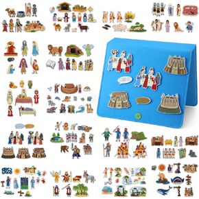 16 Pack Felt Board Story Sets Flannel Felt Story Board Pieces with a Multi Functional Pieces Storage Binder and 16 Pcs Pocket for Activities Time(Bible Stories)