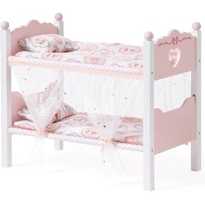 ROBOTIME Baby Doll Bunk Beds, Wooden Baby Doll Crib with Starry Curtain, Stackable Toy Crib for 18 Inch Dolls, Doll Bed Playset with Bedding Accessories, for Kids 3+ (Pink, 2 Pcs Beds)