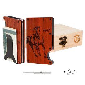 Custom Wallets for Men with Wooden Box and Money Clip, Wooden Slim Wallets for Men, Gift for Boyfriend, Personalized Gifts for Men, RFIID Blocking Card Holders (Hawaiian Turtle3-Walnut)