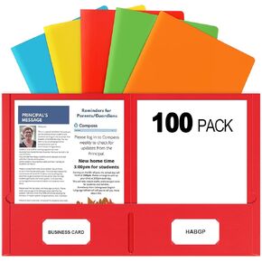 Habgp Plastic Folders with Pockets, 8 Pcs Heavy Duty Pocket Folders for Documents, Folders with 4 Pockets Sturdy Folders for School, Office, Business, 8 Assorted Colors