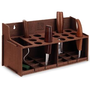 Wood Carving Tools Organizer Holder,Storage for 16 Whittling Knives- Rack with 1 Large Grid, 15 Small Grids,Workshop Storage, Woodworking Tools Organizer, Vintage