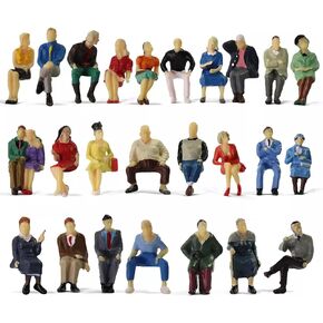 25pcs Different O Scale 1:50 Seated Figures - Painted People Model Railway Figurines, Multi-Colored Plastic Seated Figures for Railway Layouts