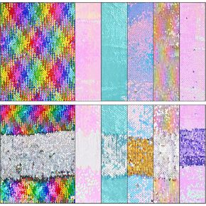 12pcs A4 Size One-Side Reversible Glitter Sequin Fabric, Colourful Sensory Items Stimulation Craft for Kids, Hobby Craft Fabric Sheets (A4 Size Pink)