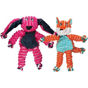 KONG Floppy Knots Dog Toy Bundle for Small/Medium Dogs – Durable Plush Toys with Internal Knotted Ropes & Squeakers – Minimal Stuffing for Less Mess (Bunny and Fox, Small/Medium)