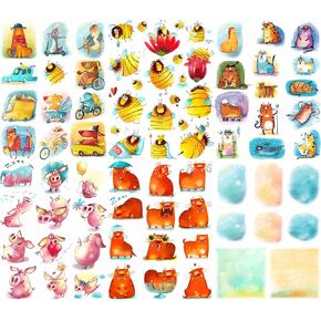Stencils for Walls: Cartoon Animals Rice Paper, 8 x 10.5 inch - 6 Unique Mulberry Paper Pages 30gsm Overlay Visible Fibres for Decoupage Crafts