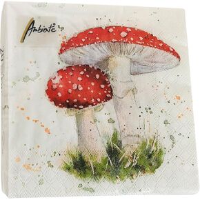20-ct 3-ply 13x13 Mushroom Decorative Paper Napkins for Decoupage & Thanksgiving Lunch & Cocktail Napkins