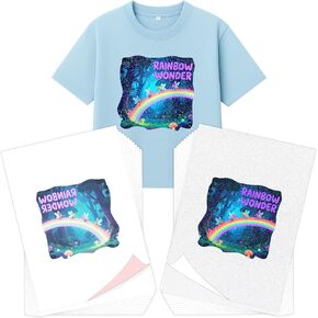 Yiwloer Newly Upgraded White Glitter Heat Transfer Vinyl 10pcs Sublimatable, Sublimation Ink Print Paper 10pcs (8.5"x11") for Vibrant Gradient Multicolour, Chic DIY Designs