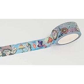 Serenity Fair Alice Adventures in Wonderland Watercolor Washi Tape, Reusable Sticker Tape Roll, Versatile Crafting Supplies, Extra Long Tape, 10 Meters (394 Inches) Long