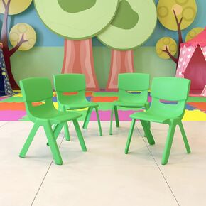 EMMA + OLIVER 4 Pack Green Plastic Stack School Chair with 12" Seat Height - Kids Chair