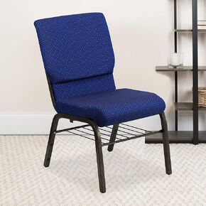 EMMA + OLIVER Auditorium Chair - 19" Seat - Navy Dot Fabric/Gold Vein Frame - Book Rack