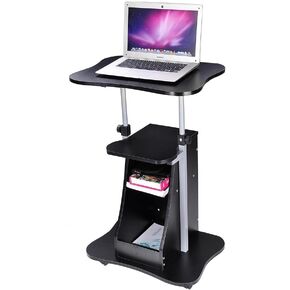Yescom Lectern Podium Stand Portable Rolling Laptop Cart on Wheels Storage Cabinet Mobile Height Adjustable for Classroom Speech Presentation Home Office Church Black