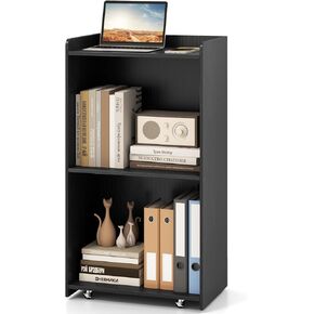 Tangkula Rolling Podium Stand, Mobile Lectern Stand with 2 Shelves & Lockable Wheels, Pulpits for Churches, Hostess Stand with Edge Stopper, Standing Lectern Desk for Meeting Room, School (Black)