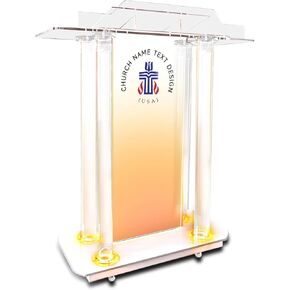 Church Pulpit with 15 Colors Adjustable and 4 Flashing Models, 46" Clear Acrylic Podium with 4 Wheels & Vertical Reading Platform, Lecterns for Churches, Classroom (39.4"L*15.7"W *44"H)