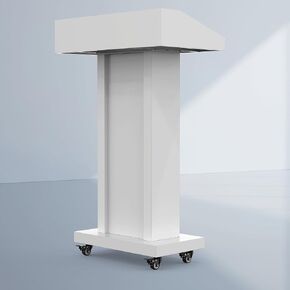 Podium Stand with 4 Locking Wheels, Heavy-Duty Metal Lectern with Large Lockable Storage Cabinet, Flat Desktop for Church, School, Office, and Conference, 43.7" H, Black