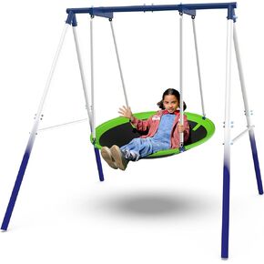 الرياضة Deluxe 45 "أطفال في الهواء الطلق في الهواء الطلق يتأرجح مع إطار فولاذي مطلي بالمسحوق الشاقة ، والسلاسل المقاومة للطقس ، و 4 نقاط مستقرة ، وأغطية PVC آمنة