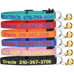 shangye Personalized Cat Collar, Custom Embroidered Cat Collars with with Name and Phone Number, Nylon ID Collar for Cat or Kitten with Breakaway Safety Release Buckle with Bell