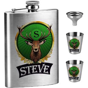 Custom Meister 8oz Hip Flask Set, Personalized Deer Hip Flask with 2pcs Custom Shot Cups, Stainless Steel Hip Flask Set, Birthday Gift, Gift for Dad, Father's Day Gift, Groomsmen Gift in Saudi Arabia