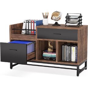 LITTLE TREE 39-Inch File Cabinet with 2 Drawers, Small Lateral Filing Cabinet Under Desk Storage, Wood Printer Stand with Open Storage Shelves for Home Office Organization