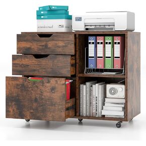 LOKO 3-Drawer File Cabinet, Mobile Printer Stand Cabinet with Adjustable Shelf, Rolling Lateral Filing Cabinet with Wheels for Letter, A4, Legal Size, for Home Office Organization (White)