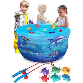 SplashEZ Baby Water Table, Kids Outdoor Water Table, Toddler Outside Inflatable Activity Playset with Fishing Game Pole & Toys for Toddlers, Splash Pond for Summer, 9 Piece Outdoor Toy Set