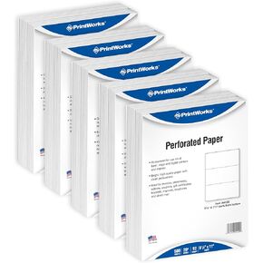 PrintWorks Professional 3 Part Perforated Paper 8.5" x 11" - Perfect For W-2, 1099, & Statement Use - Made in the USA - 2500 Sheets - 20 lb - Printer Compatible - White (04120C)