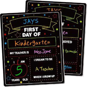 First and Last Day of School Sign, 10 X 12 in Paper Back to School Board, Reversable and Erasable First Day of Class Board, Double Sided Chalkboard for Kindergarten Pre-K Memories and Milestones