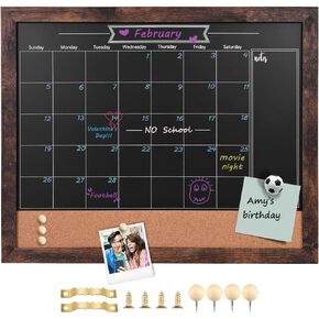 TORASO Magnetic Chalkboard Calendar Corkboard, Small Combination Chalk Board Bulletin Board, 13" x 17",Walnut Brown Framed Blackboard Calendar Cork Combo Board(ZHHB-BN-3343)