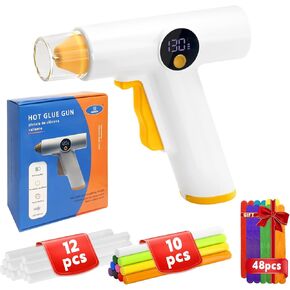 Cordless Hot Glue Gun Kit with 22 Coloured Glue(7mm) &48 Colored Popsicle Sticks and Anti-Drip Nozzle, Fast 35s Heating,LED Display, Rechargeable Hot Glue Gun Built-in 2500mAh Battery for Crafts