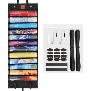 Hangable Playmat Tube Storage Bag – 12+1 Play Mat Holders for MTG, TCG, RPG Card Game Playmats, with 2 Heavy-Duty Hooks & Transparent Plastic Slots for Doorway Organization Game Mat (Black)
