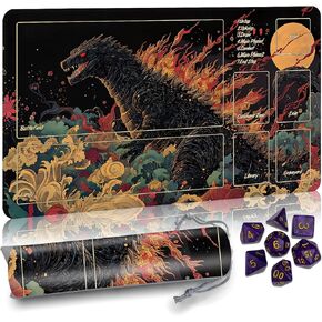 MTG Mat TCG DND Playmat with Storage Bag & 7 Dice | Waterproof Non-Slip Surface | Premium Edge-Locking Design | Play Mat with Zones for Magic Playmat Gaming Mat (Monster)