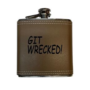 8OZ Git Wrecked Flask - BLACK, RED, STAINLESS, OR 6OZ LEATHER (Not Personalized, 8OZ BLACK)