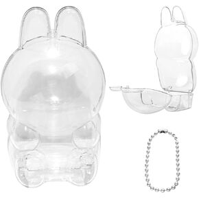 Clear Figure Display Case Compatible with LABUBU Have a Seat Plush Toy, Protective Cover with Keychain,Transparent PVC Bag for Storage(Sitting)