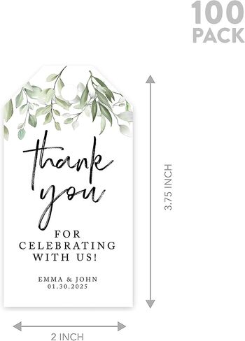 Andaz Press 100 pack figuredized شكرًا لك علامات زفاف مع Bakers Twine Greenery Leaves Custom شكرًا لك على علامات الزفاف 2 "× 3.75" in Kuwait
