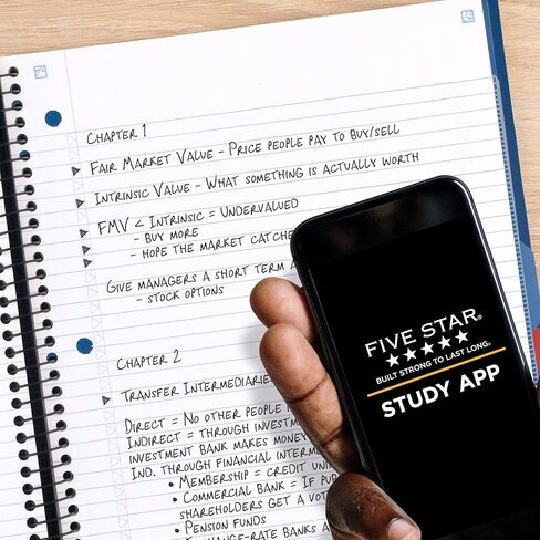 Five Star Spiral Notebook + Study App, 5 Subject, College Ruled Paper, Advance Notebook with Spiral Guard, Movable Tabbed Dividers and Expanding Pockets, 8-1/2" x 11", 200 Sheets, Blue (73150) in Kuwait