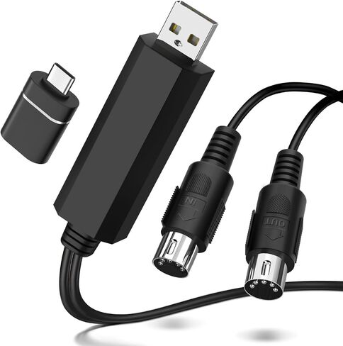 مجموعة كابل TNP MIDI إلى USB مع محول من النوع C 2 في 1 سلك USB MIDI Piano من الكمبيوتر الشخصي إلى لوحة المفاتيح، جهاز المزج، الطبل الإلكتروني، أنبوب النفخ الكهربائي، 16 قناة لنظام التشغيل Windows وMac وAndroid (6 أقدام) in Saudi Arabia