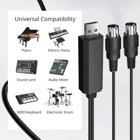 مجموعة كابل TNP MIDI إلى USB مع محول من النوع C 2 في 1 سلك USB MIDI Piano من الكمبيوتر الشخصي إلى لوحة المفاتيح، جهاز المزج، الطبل الإلكتروني، أنبوب النفخ الكهربائي، 16 قناة لنظام التشغيل Windows وMac وAndroid (6 أقدام) in Saudi Arabia