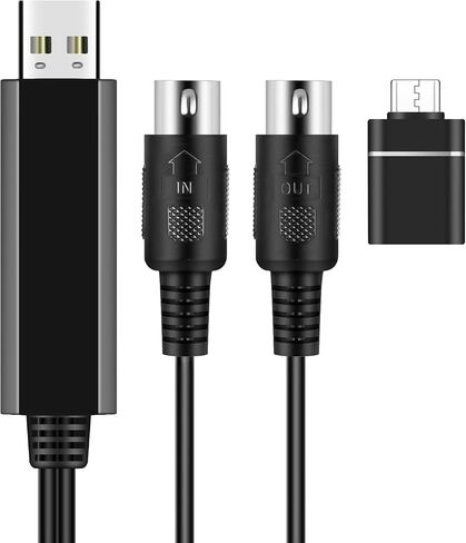 مجموعة كابل TNP MIDI إلى USB مع محول من النوع C 2 في 1 سلك USB MIDI Piano من الكمبيوتر الشخصي إلى لوحة المفاتيح، جهاز المزج، الطبل الإلكتروني، أنبوب النفخ الكهربائي، 16 قناة لنظام التشغيل Windows وMac وAndroid (6 أقدام) in Saudi Arabia